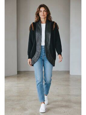 vtg Carter Classics Angora Knit Leather Trim Mink Fur L Cocoon Cardigan black